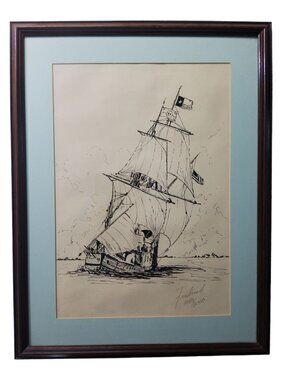 vintage 2000 fredrick signed certified numbered sailing ship pen on canvas print